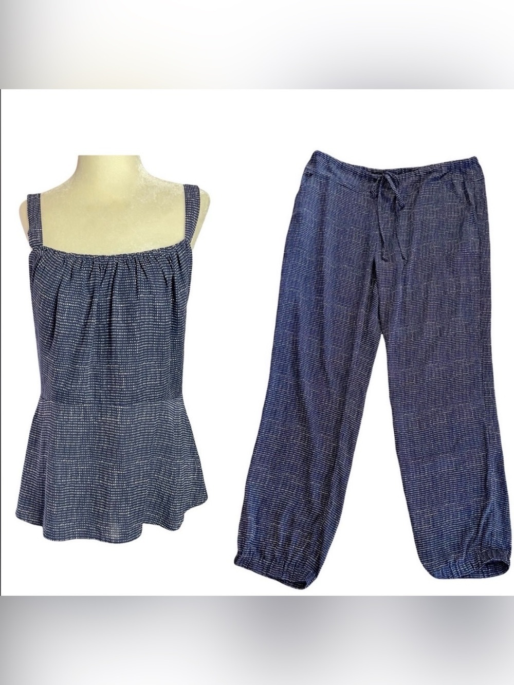 Cabi Tank Pant Set Sz 8 Empire Waist Peplum Button Straps Tie Waist Pant Sheer